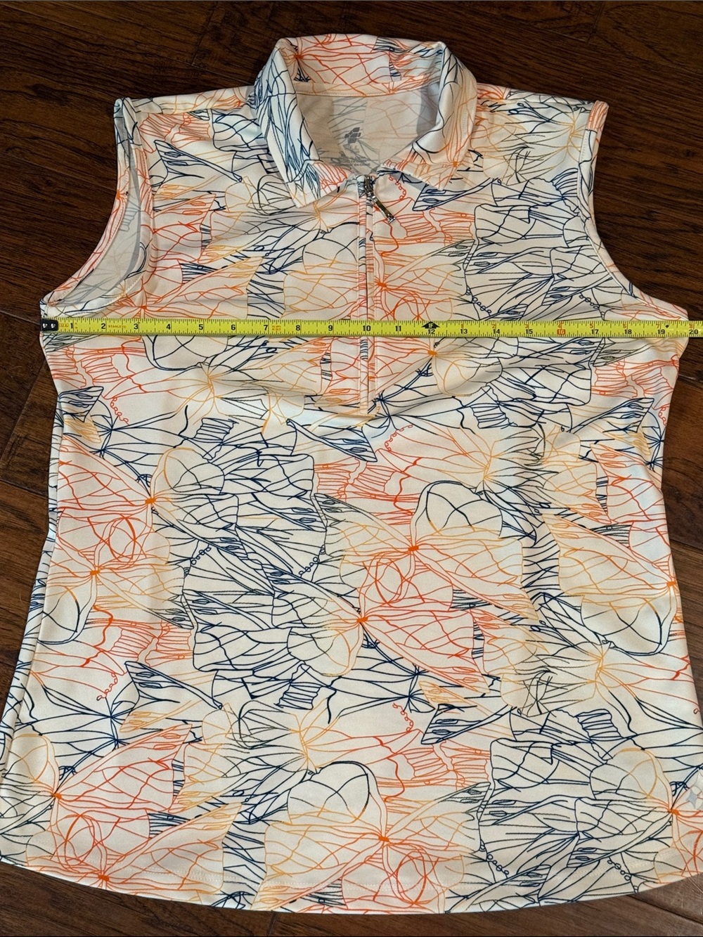 Jofit Sleeveless Polo Tank Top - White with Navy and Orange Floral Print - Picture 4 of 4
